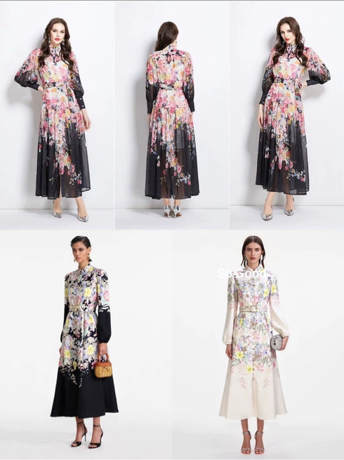 Premium Cotton Floral Dresses with Belt